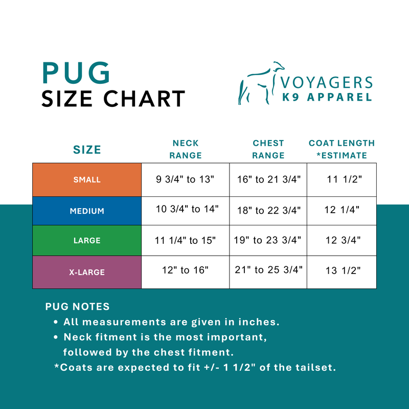 Pug Size Pug Jacket | Voyagers K9 Apparel