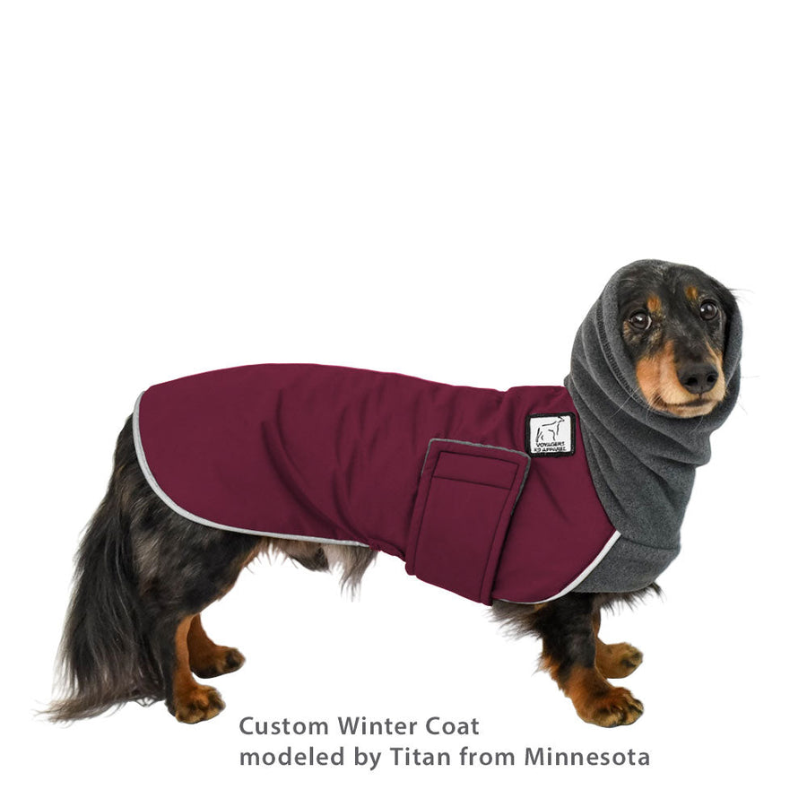 Custom Dog Winter Coat (Burgundy) - Voyagers K9 Apparel Dog Gear