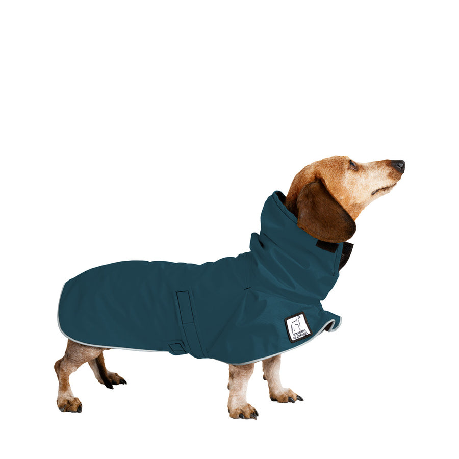 Miniature Dachshund Rain Coat (Dark Teal) - Voyagers K9 Apparel Dog Gear